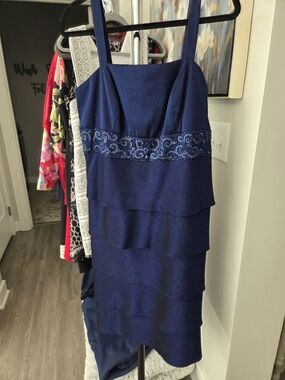 Navy Blue Beaded Tiered Dress